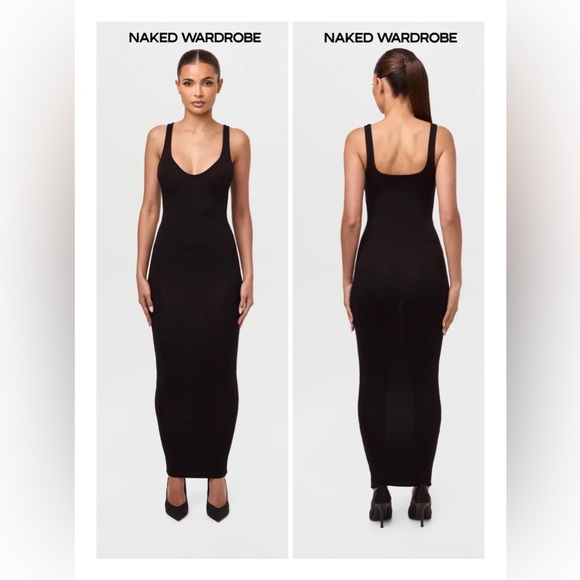 naked wardrobe Dresses & Skirts - Naked Wardrobe Sculpting Black Scoop Tank Maxi Dress NWT